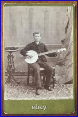 Antique Photo Young Banjo Player Cabinet Card San Luis Obispo California