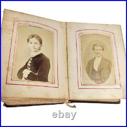 Antique Pocket Photo Family Album Leather Original Black Americana c. 1860 36 P