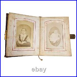 Antique Pocket Photo Family Album Leather Original Black Americana c. 1860 36 P