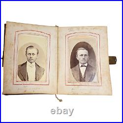 Antique Pocket Photo Family Album Leather Original Black Americana c. 1860 36 P
