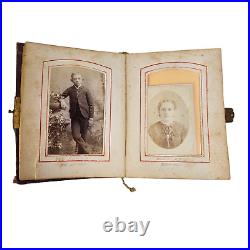 Antique Pocket Photo Family Album Leather Original Black Americana c. 1860 36 P