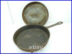 Antique Primitive Cast Iron Spider Frying Pan Era Skillet 13 18-1900s Balto Lid