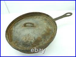 Antique Primitive Cast Iron Spider Frying Pan Era Skillet 13 18-1900s Balto Lid