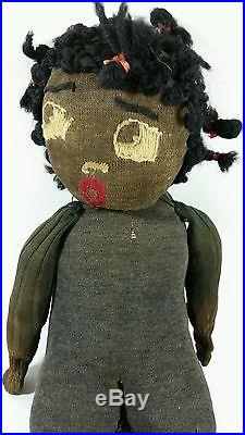 Antique Raggedy Anne Doll Black Americana Aunt Jemima Mammy Folk Art 14 Long