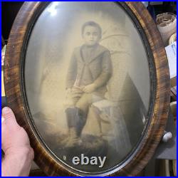 Antique Rare Oval Photo Tiger Wood Frame African American Black Child Large