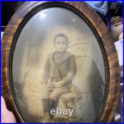 Antique Rare Oval Photo Tiger Wood Frame African American Black Child Large