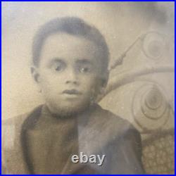 Antique Rare Oval Photo Tiger Wood Frame African American Black Child Large