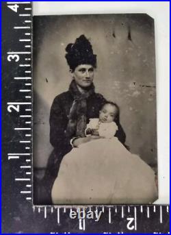 Antique Rare Tintype Photo White Victorian Woman Holding African American Baby