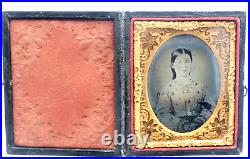 Antique Ruby Ambrotype Photo of Beautiful Young Woman Full Leather Case