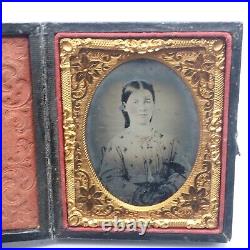 Antique Ruby Ambrotype Photo of Beautiful Young Woman Full Leather Case