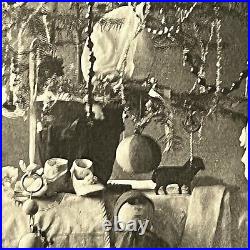Antique Snapshot Photograph Little Girls First Christmas Tree Toy Elf Dress Odd