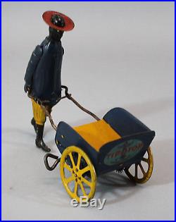 Antique Strauss Tip Top Key Wind Tin Toy, Black Man Porter, NR