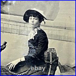 Antique Studio Tintype Photograph Beautiful Woman & Girl Row Boat ID Jones