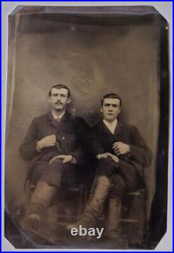 Antique Tintype Photo Affectionate Men Western Cowboy Boots Spurs Gay Interest