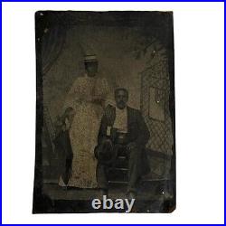 Antique Tintype Photo African American Couple Fair Carnival Studio 2.5 x 3.5