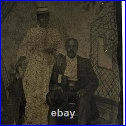 Antique Tintype Photo African American Couple Fair Carnival Studio 2.5 x 3.5