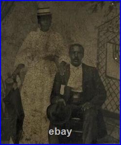 Antique Tintype Photo African American Couple Fair Carnival Studio 2.5 x 3.5