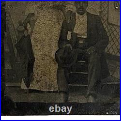 Antique Tintype Photo African American Couple Fair Carnival Studio 2.5 x 3.5