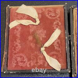 Antique Tintype Photo Girls Lock Of Hair Mourning Union Case 1800s 2 Woman READ