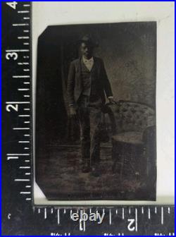 Antique Tintype Photo Handsome Victorian Black African American Man Fashion Hat