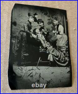 Antique Tintype Photo, Victorian Girls Playing Dentist