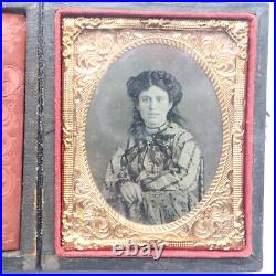 Antique Tintype Photo of Very Beautiful Young Woman Full Case