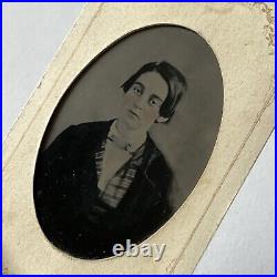 Antique Tintype Photograph Beautiful Young Woman Masc Attire ID Anne Boulder