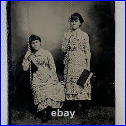 Antique Tintype Photograph Beautiful Young Woman Teen Matching Twin Sisters Book