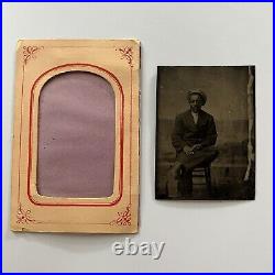 Antique Tintype Photograph Handsome African American Black Man Mustache Cap