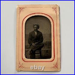 Antique Tintype Photograph Handsome African American Black Man Mustache Cap