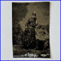 Antique Tintype Photograph Young Woman In Star Dress Costume withCrown Odd