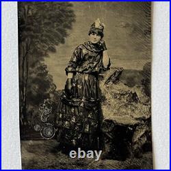 Antique Tintype Photograph Young Woman In Star Dress Costume withCrown Odd