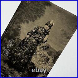 Antique Tintype Photograph Young Woman In Star Dress Costume withCrown Odd