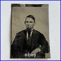 Antique Tintype Studio Photograph Interesting Mature Man Rare Hoop Earrings Odd