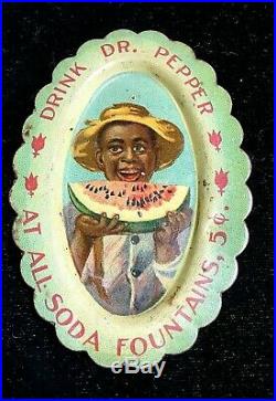 Antique Vintage Black Americana Boy Eats Watermelon Tip Tray Dr. Pepper 1910