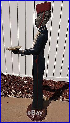 Antique Vintage Black Americana Cast Iron Bellhop Smoking Stand Ashtray 38 Tall