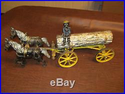 Antique Vintage Kenton Toys Cast Iron Darkey Man On Log Wagon Original 15 Long