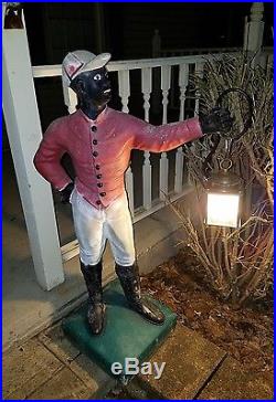 Antique Vintage Painted Concrete Lawn Jockey Horse Statue Americana Lantern