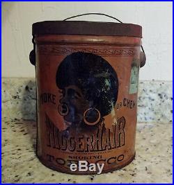 Antique Vintage Pre-Biggerhair N Hair Tobacco Tin Can Black Americana