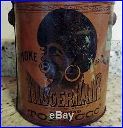 Antique Vintage Pre-Biggerhair N Hair Tobacco Tin Can Black Americana