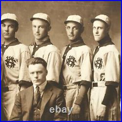 Antique Vtg Baseball Team Player Photo Uniforms Gloves Ball Coach