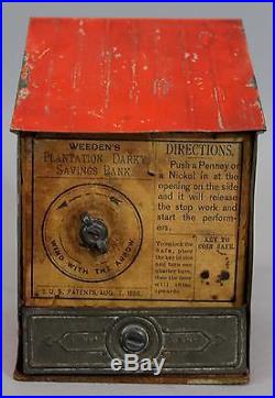 Antique Weedens Plantation Darky Savings, Black Americana Tin Mechanical Bank NR