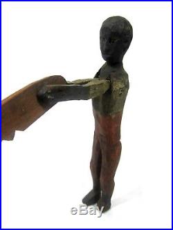 Antique c. 1900 CARVED BLACK FIGURE WITH SAW Balance Toy/ Americana/ Folk Art