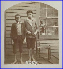 Antique c1890s Original Photograph Barefoot African American Black Kids Boys