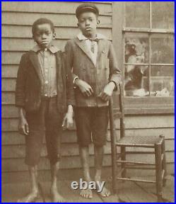 Antique c1890s Original Photograph Barefoot African American Black Kids Boys