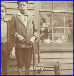 Antique c1890s Original Photograph Barefoot African American Black Kids Boys