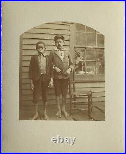 Antique c1890s Original Photograph Barefoot African American Black Kids Boys