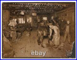 Antique cabinet photo HORSESHOE FARRIER BLACKSMITH SHOP tools anvil horses 1907