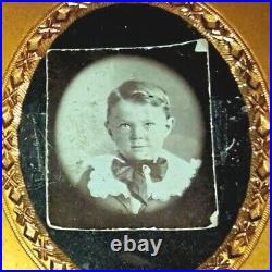 Antique circa 1850 daguerreotype young dapper boy full Union case withpaper