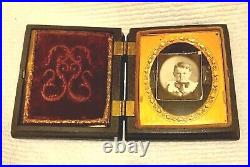 Antique circa 1850 daguerreotype young dapper boy full Union case withpaper